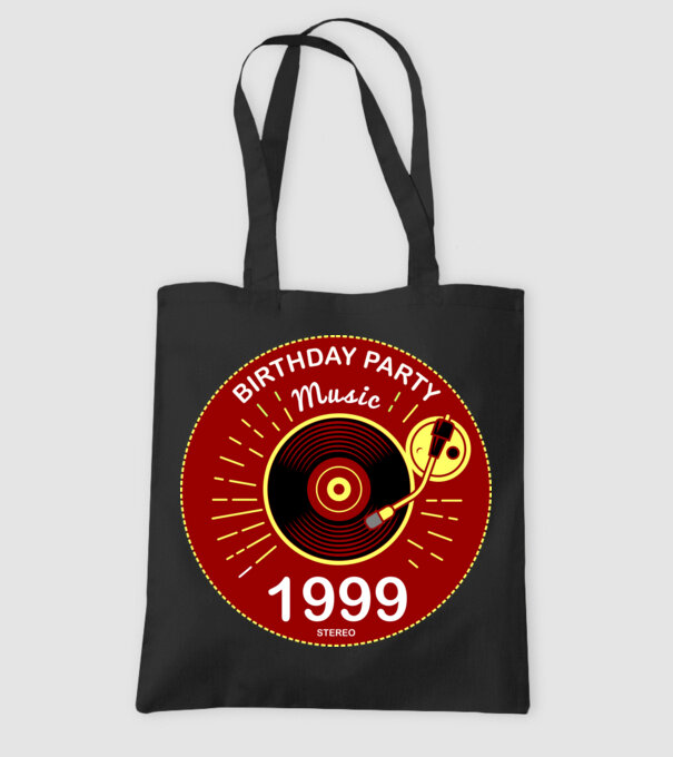 BIRTHDAY PARTY MUSIC, BAKELIT LEMEZJÁTSZÓ 1999 STEREO minta fekete pólón