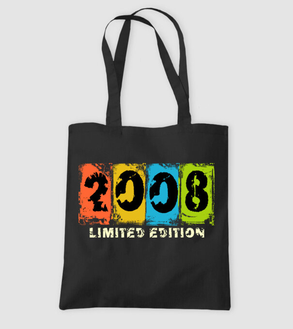 grunge évszám, limited edition felirattal, születésnapi dátum, 2008 minta fekete pólón