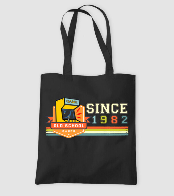 old school gamer, since 1960, régi játékos, szültésnap, 1982 minta fekete pólón