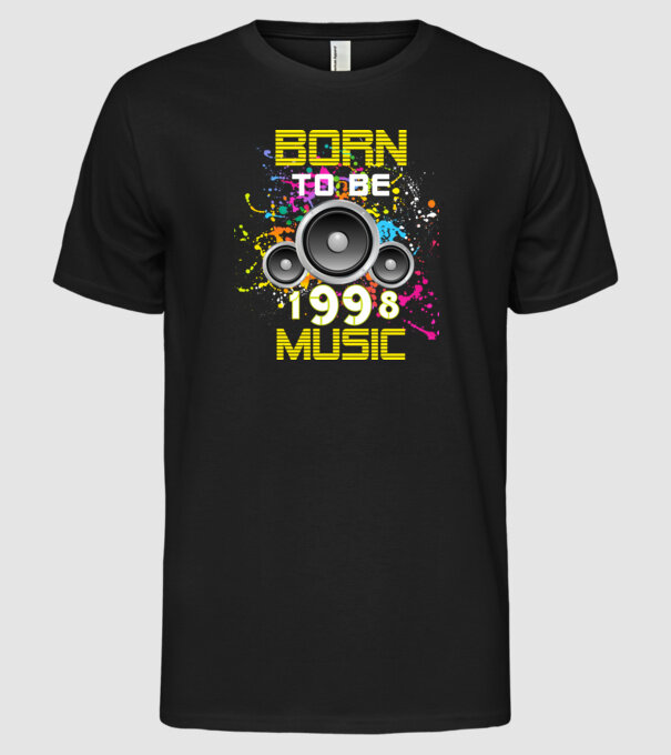 born to be music 1998-ban született, zenés születésnapi póló minta fekete pólón