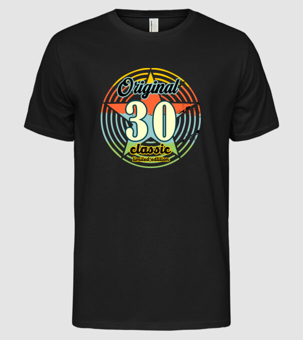 original classic, limited edition, születésnapi embléma, 30 éves minta fekete pólón
