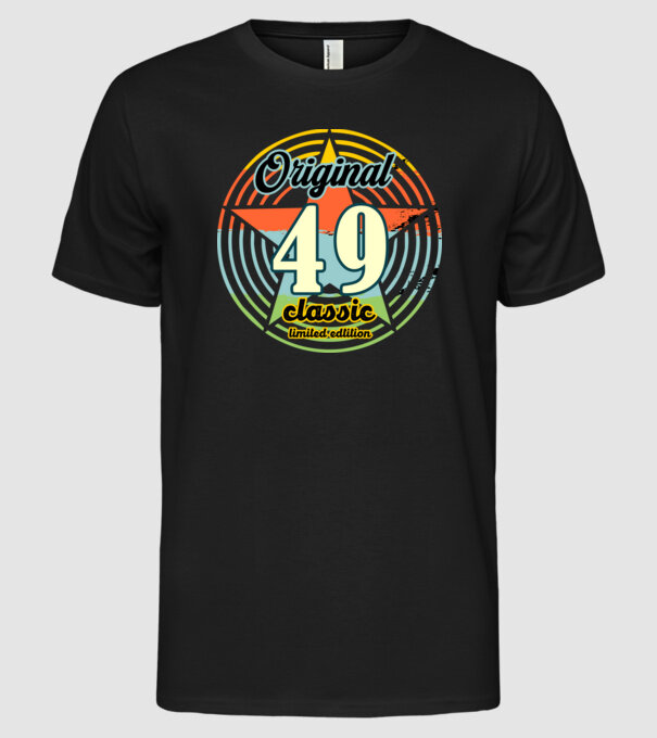 original classic, limited edition, születésnapi embléma, 49 éves minta fekete pólón