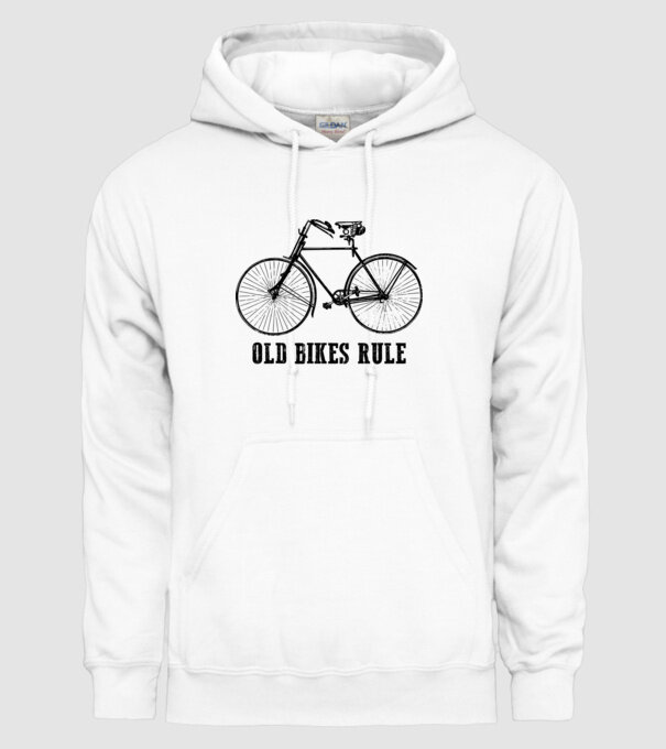 OLD BIKES RULE, régi kerékpár, vintage bicikli, veterán bicaj minta fehér pólón