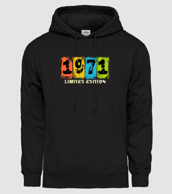grunge évszám, limited edition felirattal, születésnapi dátum, 1971 minta fekete pólón