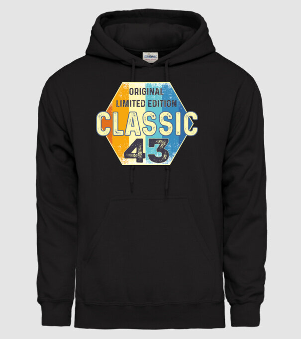 original classic limited edition embléma 43 éves születésnapra minta fekete pólón