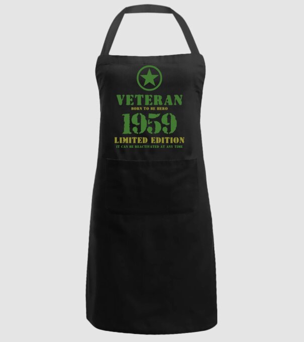 VETERAN, BORN TO BE HERO, SZÜLETÉSNAPI ÉVSZÁM FELIRATTAL 1959 minta fekete pólón