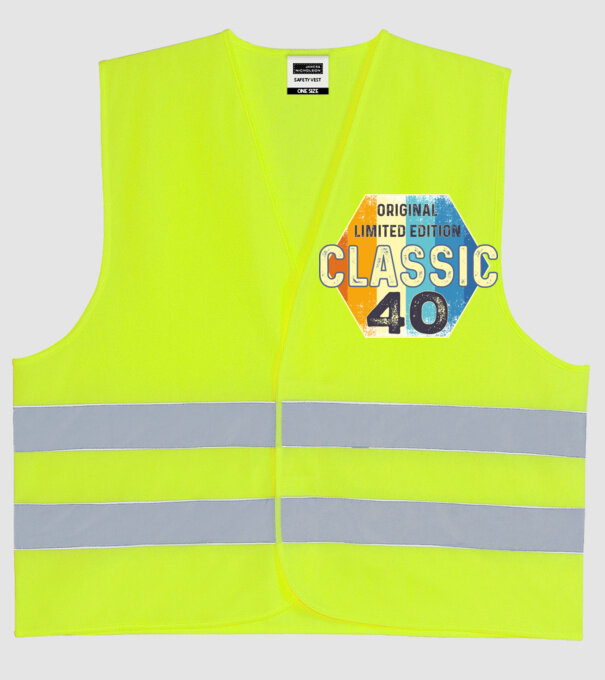 original classic limited edition embléma 40 éves születésnapra minta neonsárga pólón