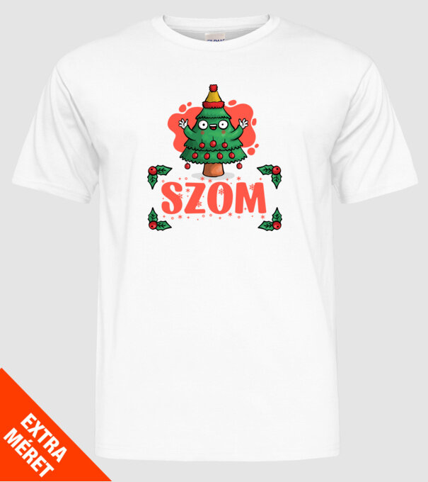 fa szom karácsonyfa minta fehér pólón