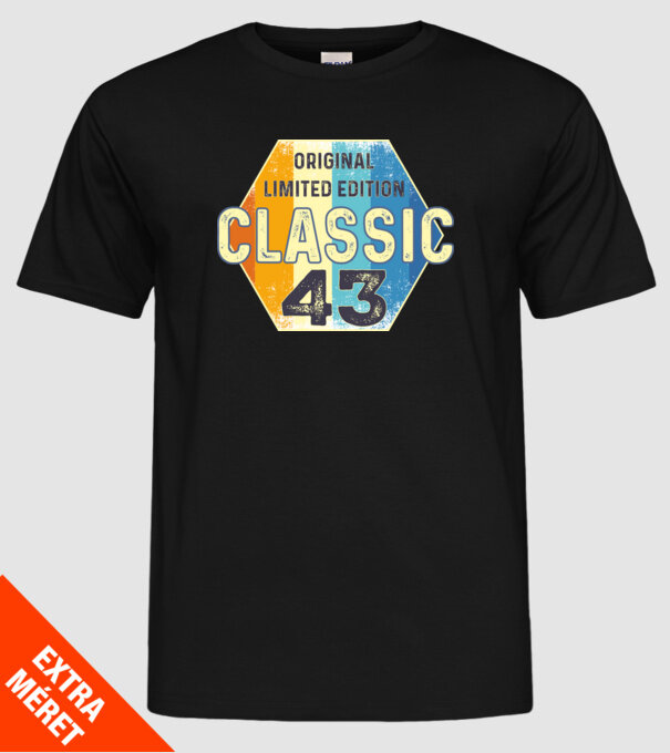 original classic limited edition embléma 43 éves születésnapra minta fekete pólón