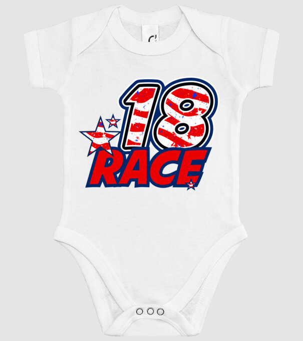 race, rajtszám, USA zászló, szülinapos, 18 éves minta fehér pólón