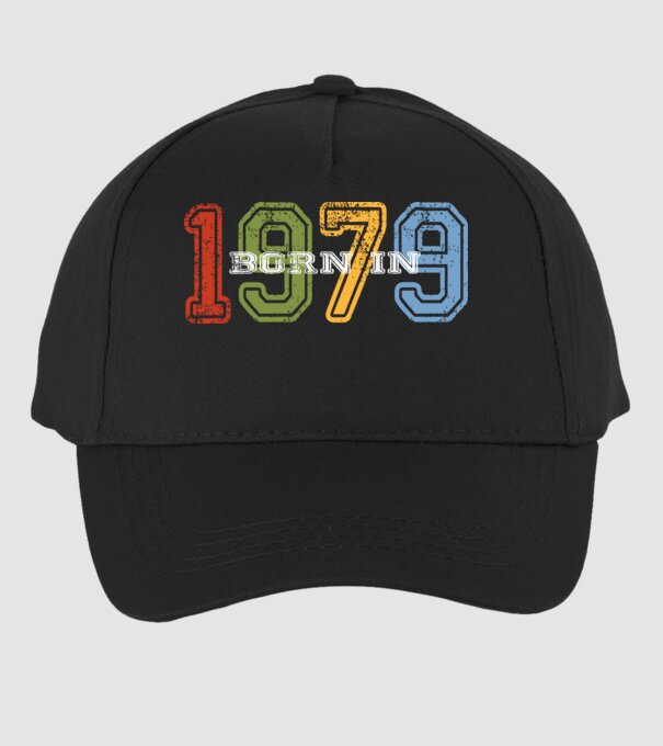 born in 1979 születésnapi felirat minta fekete pólón