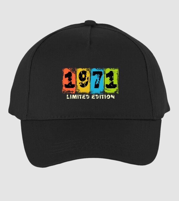grunge évszám, limited edition felirattal, születésnapi dátum, 1971 minta fekete pólón