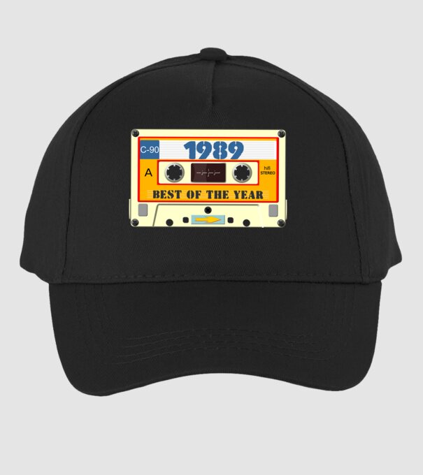 retro születésnapi audio kazetta, magnókazetta, best of the year 1989 minta fekete pólón