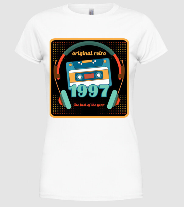 original retro audió kazetta, füles, régi magnókazetta évszámmal. 1997 minta fehér pólón