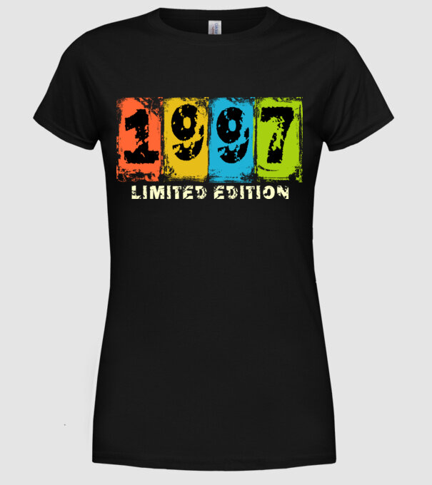 grunge évszám, limited edition felirattal, születésnapi dátum, 1997 minta fekete pólón