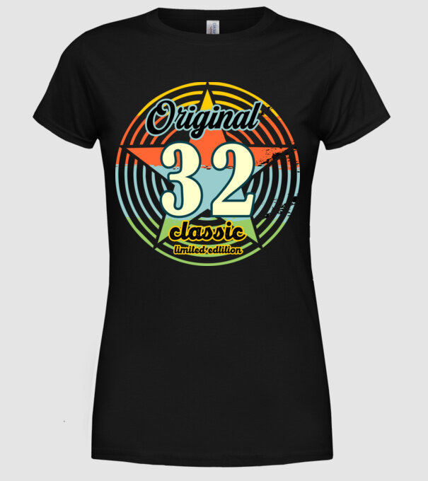 original classic, limited edition, születésnapi embléma, 32 éves minta fekete pólón