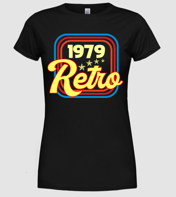 retro születésnapi felirat dátummal 1979 minta fekete pólón