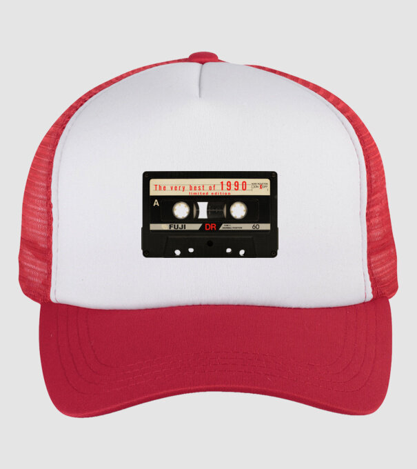 retro audio kazetta, best of the year, születésnapi magnókazetta, 1990 minta fehér/piros pólón