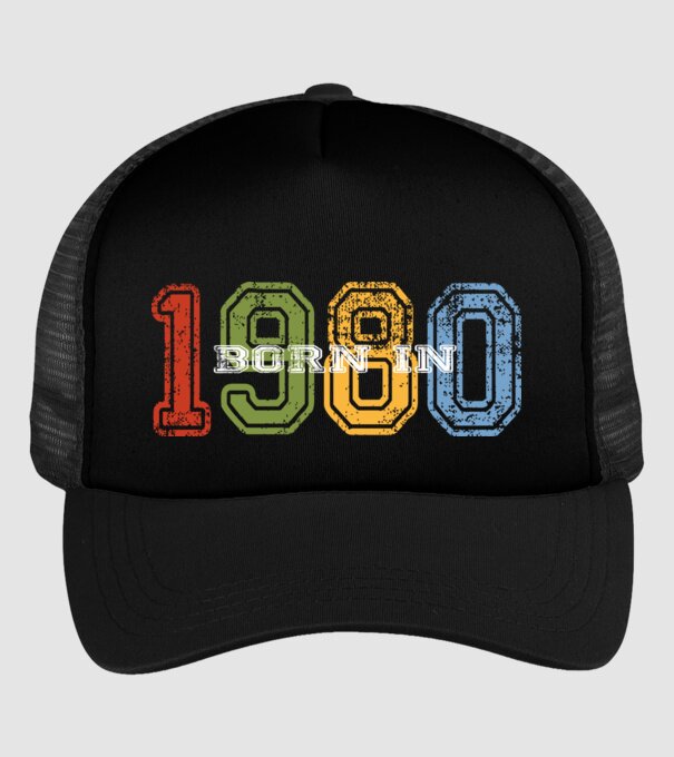 born in 1980 születésnapi felirat minta fekete pólón