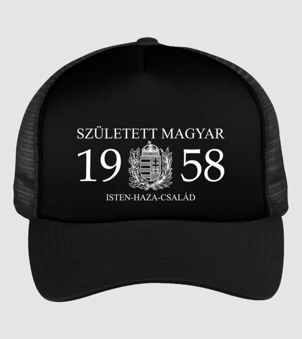SZÜLETETT MAGYAR, ISTEN HAZA CSALÁD, SZÜLETETT 1958-BAN, MAGYAR CÍMER minta fekete pólón