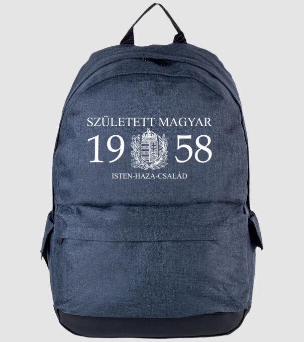 SZÜLETETT MAGYAR, ISTEN HAZA CSALÁD, SZÜLETETT 1958-BAN, MAGYAR CÍMER minta farmerkék pólón