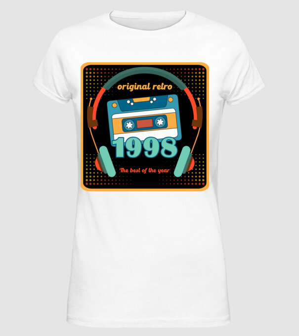 original retro audió kazetta, füles, régi magnókazetta évszámmal. 1998 minta fehér pólón