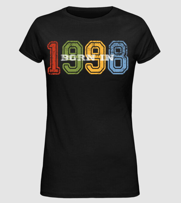 born in 1998 születésnapi felirat minta fekete pólón