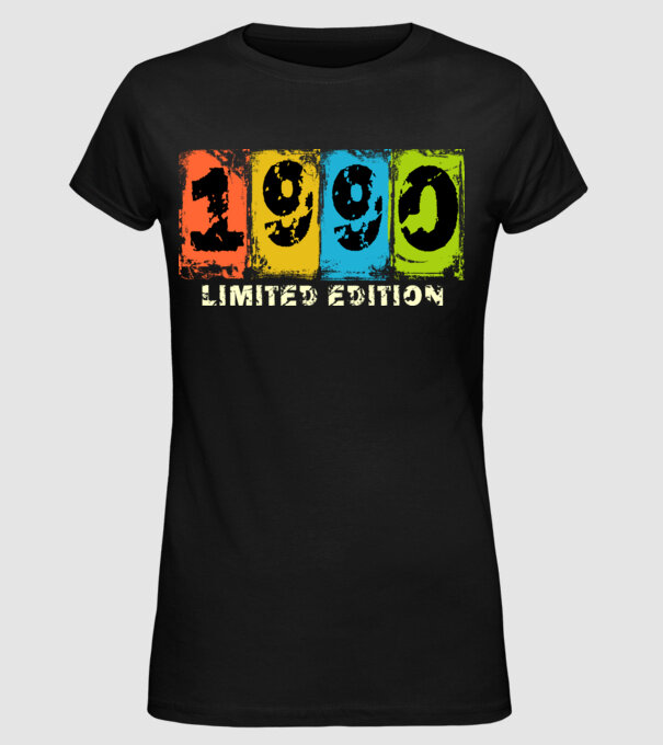 grunge évszám, limited edition felirattal, születésnapi dátum, 1990 minta fekete pólón