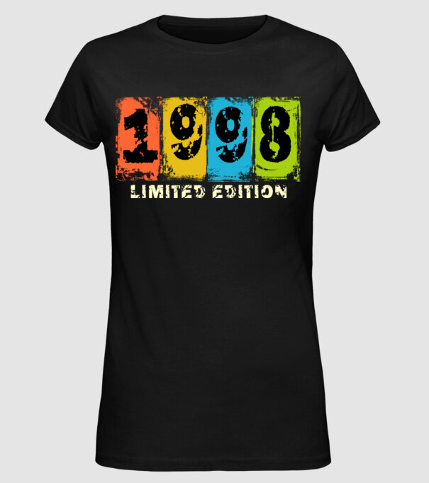 grunge évszám, limited edition felirattal, születésnapi dátum, 1998 minta fekete pólón