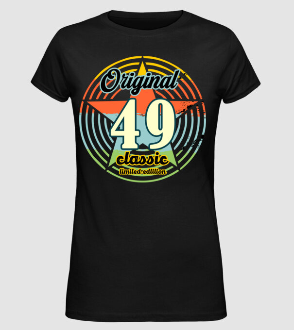original classic, limited edition, születésnapi embléma, 49 éves minta fekete pólón