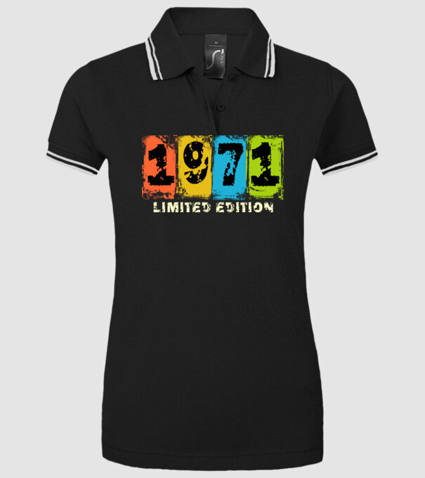 grunge évszám, limited edition felirattal, születésnapi dátum, 1971 minta fekete pólón