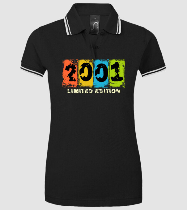 grunge évszám, limited edition felirattal, születésnapi dátum, 2001 minta fekete pólón
