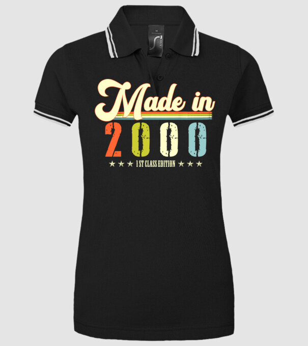 made in 2000, 1st class edition, születésnap, 2000-ben készült minta fekete pólón