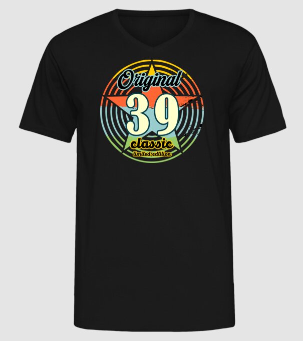 original classic, limited edition, születésnapi embléma, 39 éves minta fekete pólón