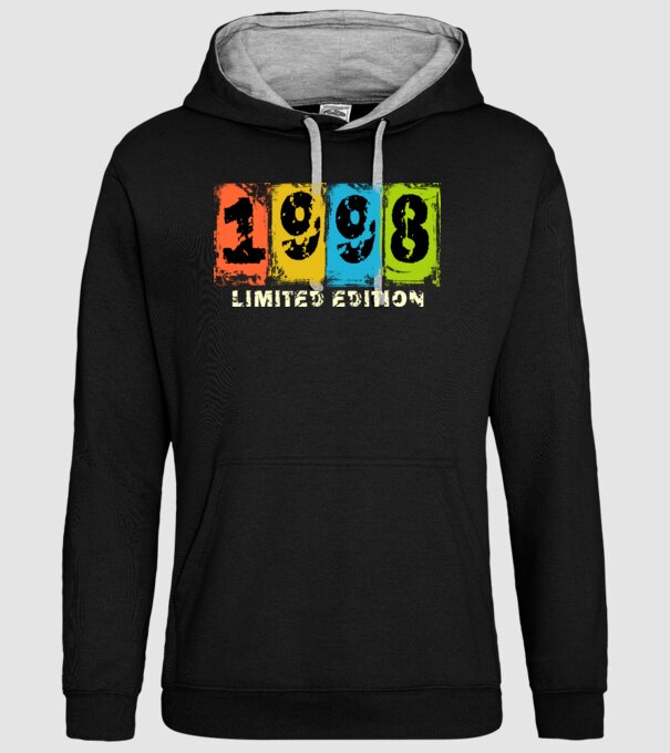 grunge évszám, limited edition felirattal, születésnapi dátum, 1998 minta fekete pólón