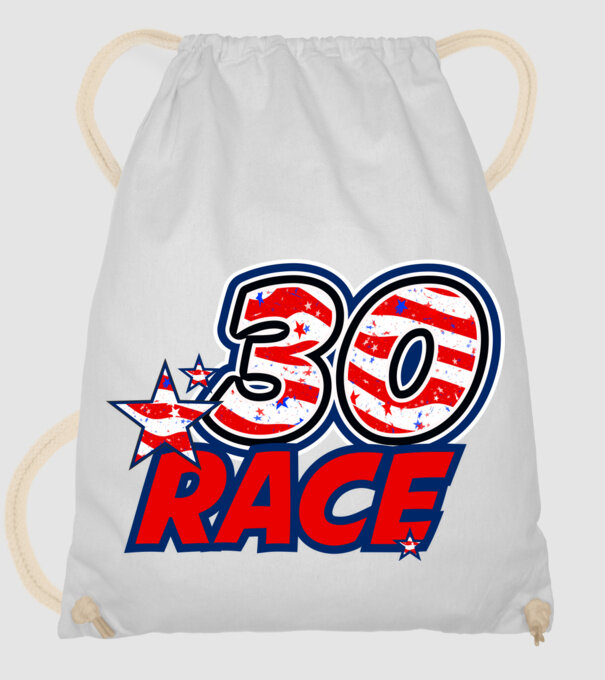 race, rajtszám, USA zászló, szülinapos, 30 éves minta fehér pólón