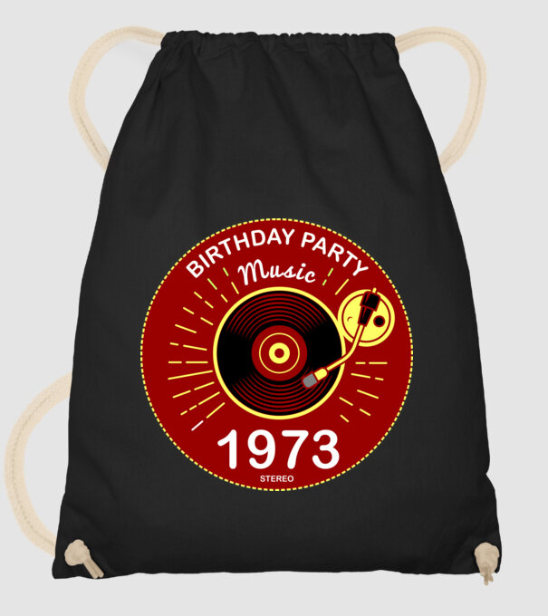 BIRTHDAY PARTY MUSIC, BAKELIT LEMEZJÁTSZÓ 1973 STEREO minta fekete pólón