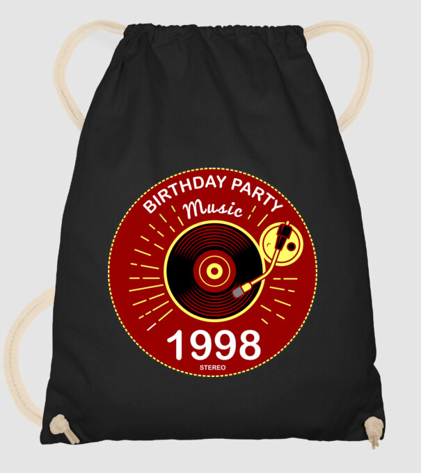 BIRTHDAY PARTY MUSIC, BAKELIT LEMEZJÁTSZÓ 1998 STEREO minta fekete pólón