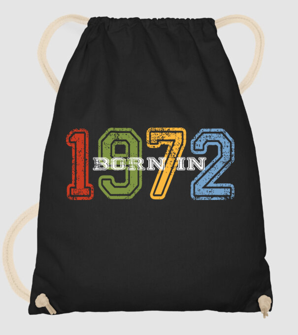 born in 1972 születésnapi felirat minta fekete pólón