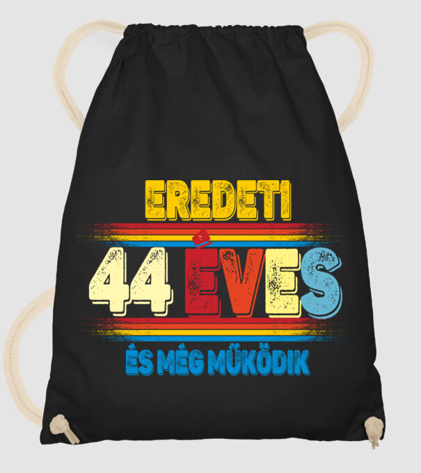 EREDETI 44 ÉVES ÉS MÉG MŰKÖDIK minta fekete pólón