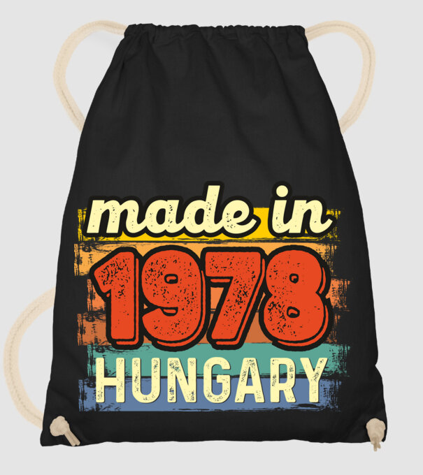 made in hungary felirat, retro évszám, grunge stílus, 1978 minta fekete pólón