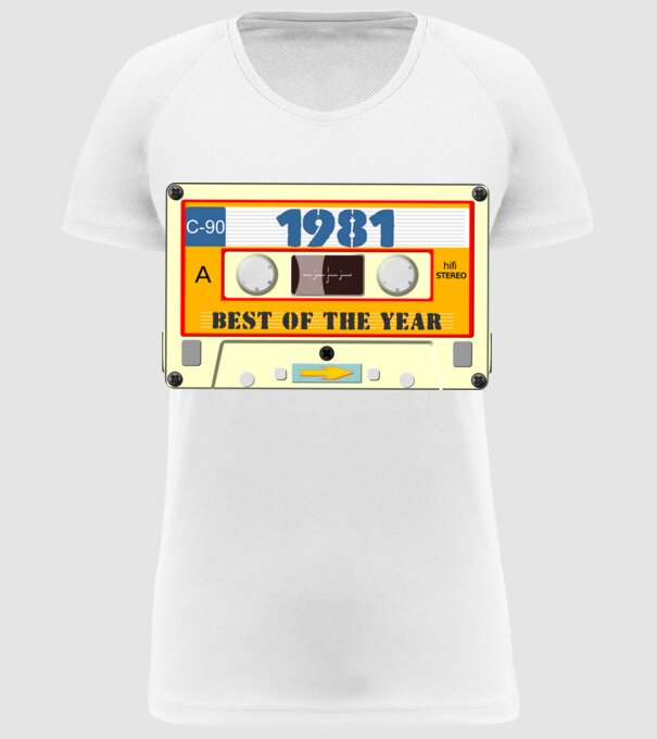 retro születésnapi audio kazetta, magnókazetta, best of the year 1981 minta fehér pólón