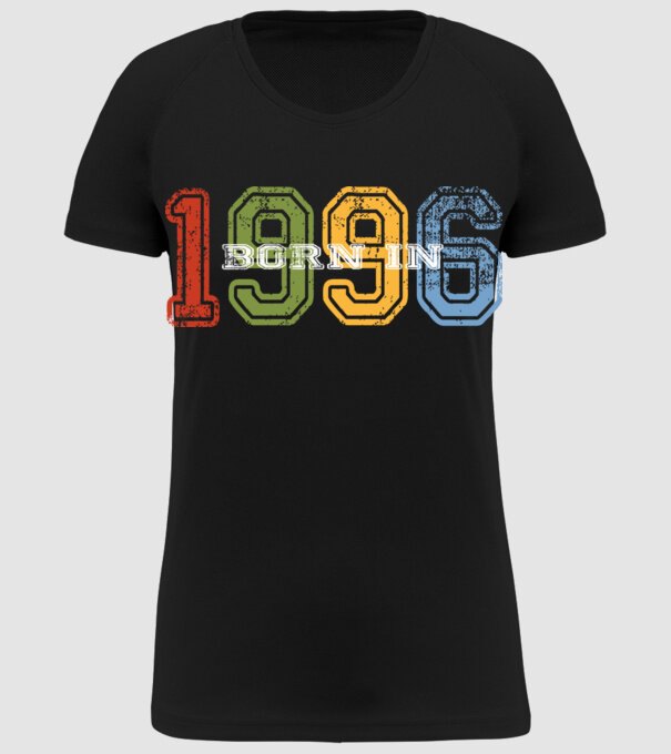 born in 1996 születésnapi felirat minta fekete pólón