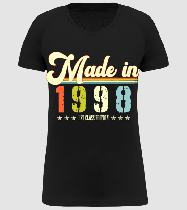 made in 1998, 1st class edition, születésnap, 1998-ban készült minta fekete pólón
