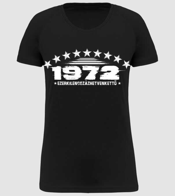 születésnapi dátum, évszám, felirat military stílusban 1972 minta fekete pólón