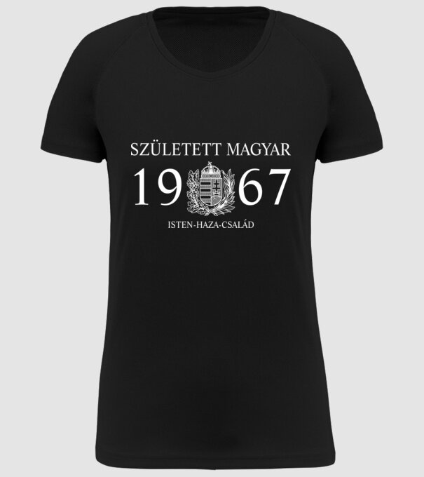 SZÜLETETT MAGYAR, ISTEN HAZA CSALÁD, SZÜLETETT 1967-BEN, MAGYAR CÍMER minta fekete pólón