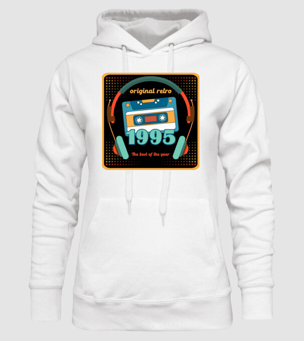 original retro audió kazetta, füles, régi magnókazetta évszámmal. 1995 minta fehér pólón