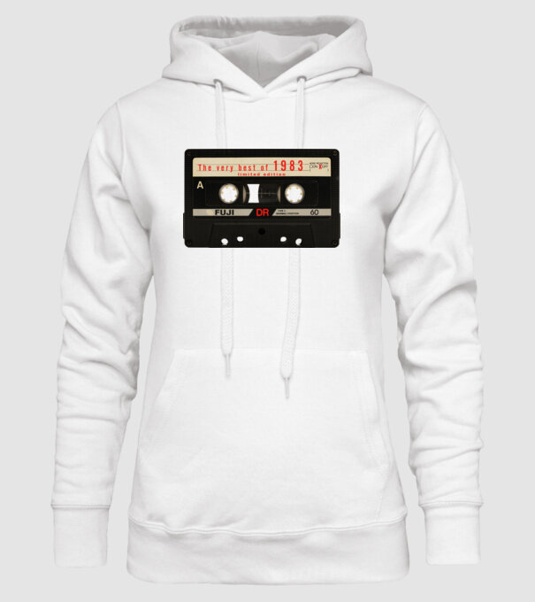 retro audio kazetta, best of the year, születésnapi magnókazetta, 1983 minta fehér pólón