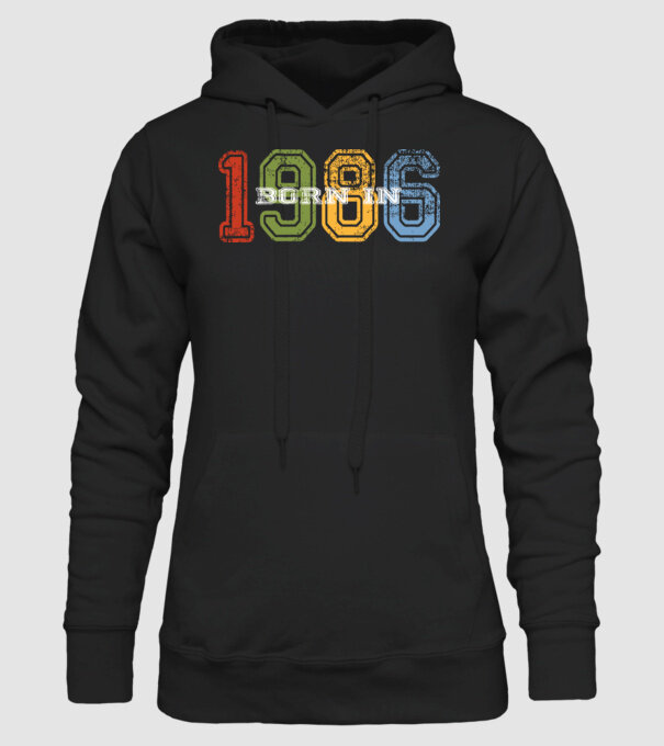 born in 1986 születésnapi felirat minta fekete pólón