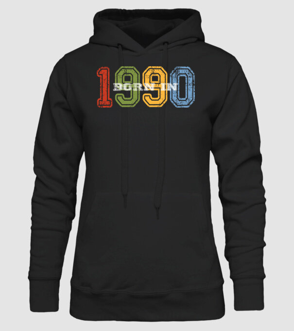 born in 1990 születésnapi felirat minta fekete pólón